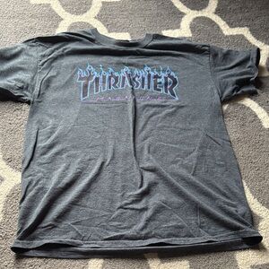 Thrasher Charcoal Tee with Blue Flame Logo